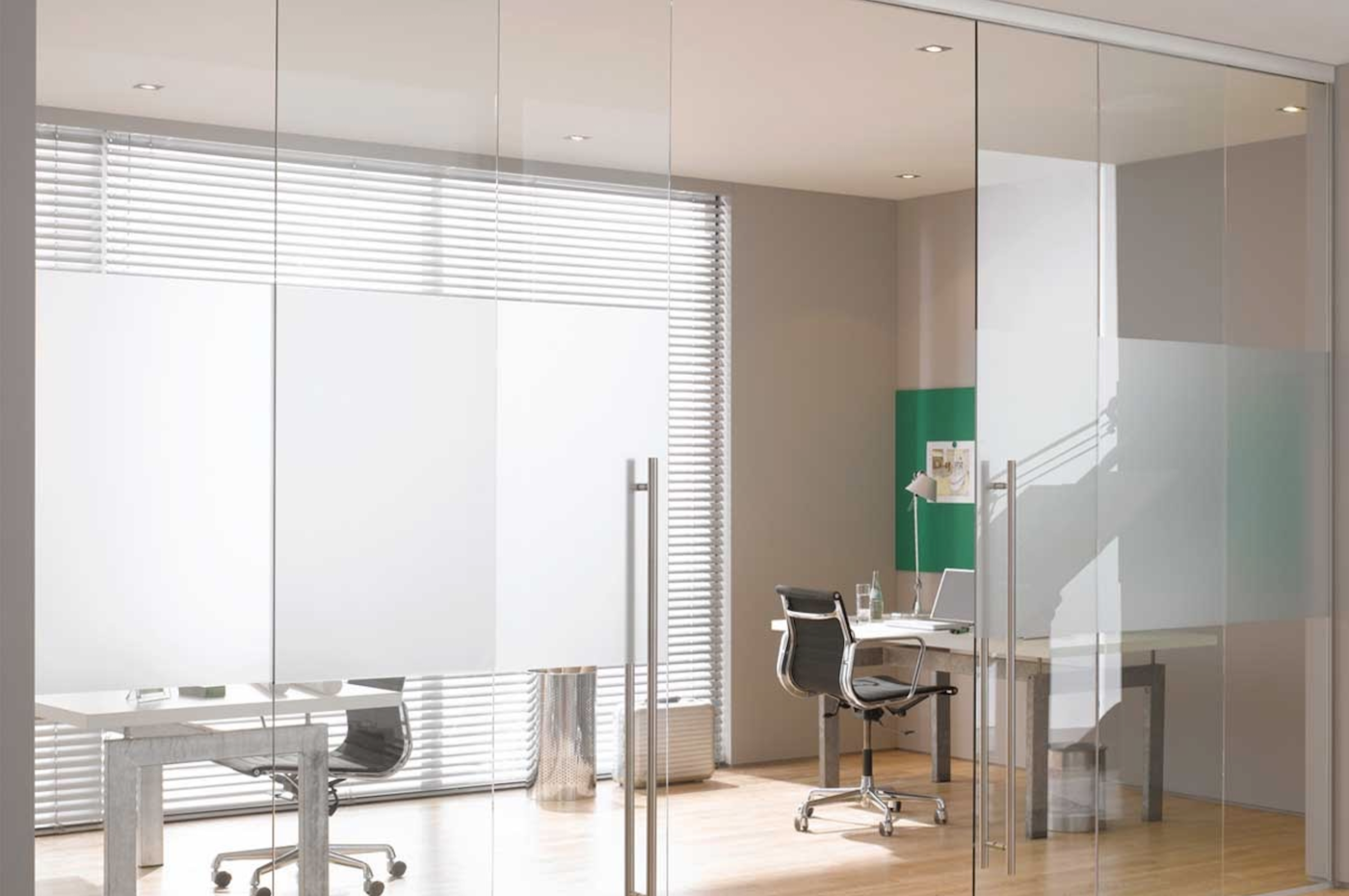 Assisted close sliding glass office doors close smoothly